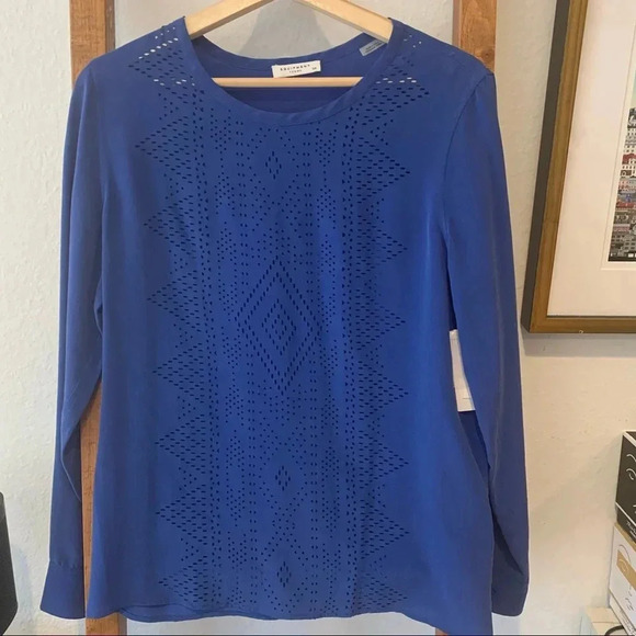Equipment Tops - EQUIPMENT FEMME NWT Liam Laser Cut Nautical Blue Silk Tee Shirt Top Blouse